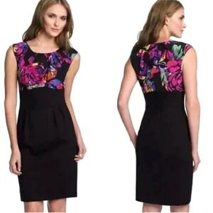 Trina Turk Serafina Floral Ponte Knit Silk Black Dress women 4 event luxury boho